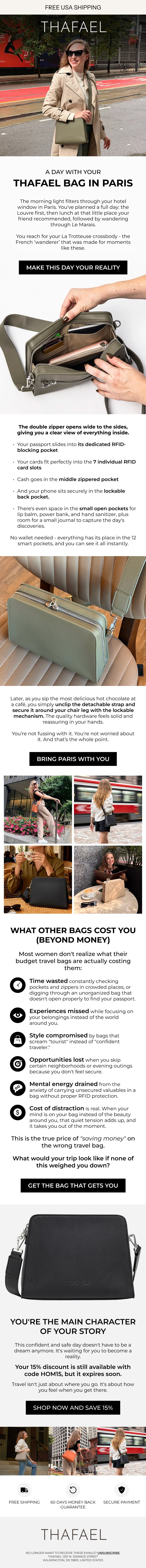 Thafael editorial handbag campaign email designed by Banyan Agency