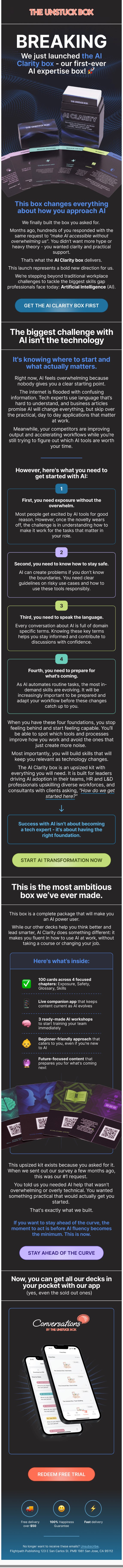 The Unstuck Box AI Clarity product launch email designed by Banyan Agency